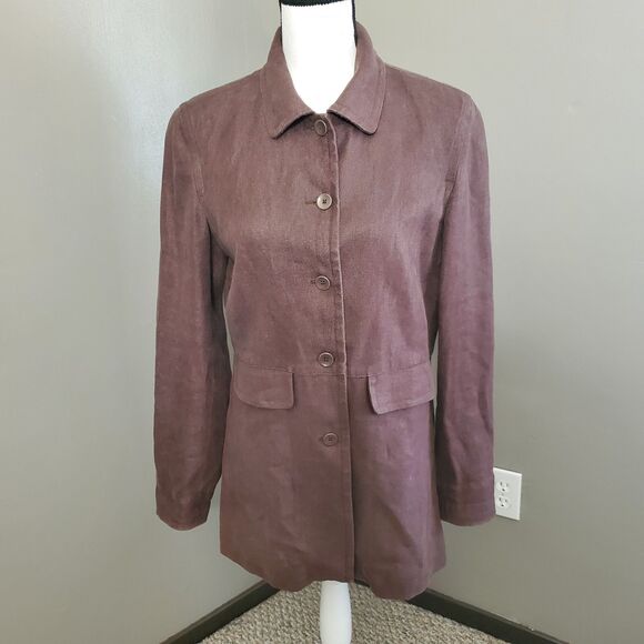 Gap Coat Womens Size 6 Brown Linen Button Up Lightweight Midi Jacket *READ* - Picture 1 of 14